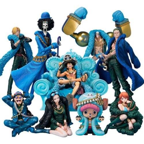 Anime One Piece 20th Anniversary Luffy Zoro Sanji Robin Franky Chopper Usopp Nami Brook Pvc Blue Clothes Action Figure Model Toy
