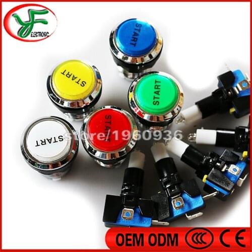 Free shipping 2pcs/lot START Logo for CHROME Silver plated 12V LED illuminated JAMMA Arcade Push Button with microswitch stents