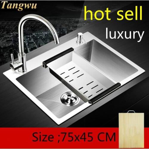Free shipping Fashion kitchen sink durable 3 mm thick food grade 304 stainless steel hand single slot hot sell 72x45 CM