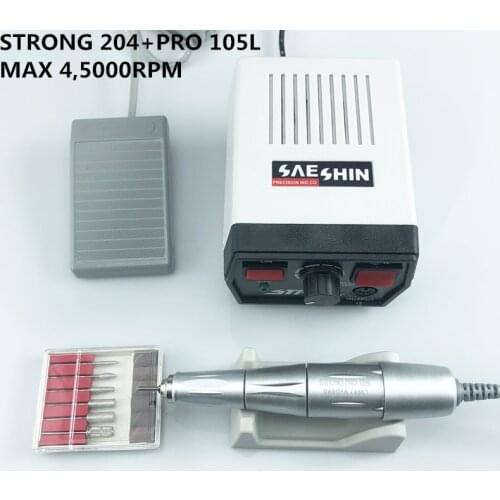 65W 45000RPM Strong 210 204 SILVER PRO105L Electric Nail Drills Machine Manicure Pedicure File Bits Nails sculpture polish