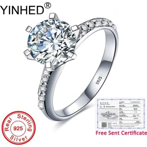Has Certificate! Pure Solid 925 Silver Rings for Women 2ct Round Zircon with Tiny CZ Diamond Wedding Engagement Ring ZR654