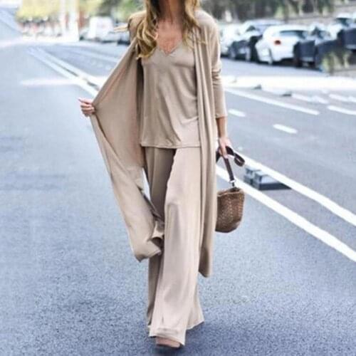 3Pcs/Set Top Pants Coat Suit Women Set Stylish V Neck Cardigan Skin-friendly Long Sleeve Coat Suit Casual Matching Sets Autumn