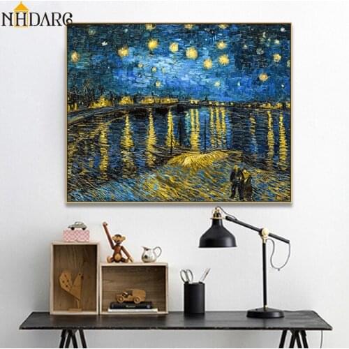 Van Gogh Oil Painting Reproductions Canvas Art Print Painting Poster, 1888 Starry Night Over The Rhone, Wall Pictures Home Decor