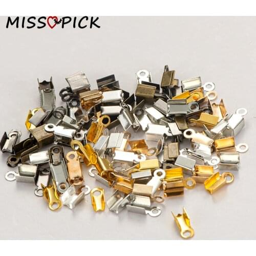 200pcs/lot Leather End Clasps Cord End Caps String Ribbon Clip Tip Fold Crimp Bead Connectors For DIY Jewelry Making Accessories