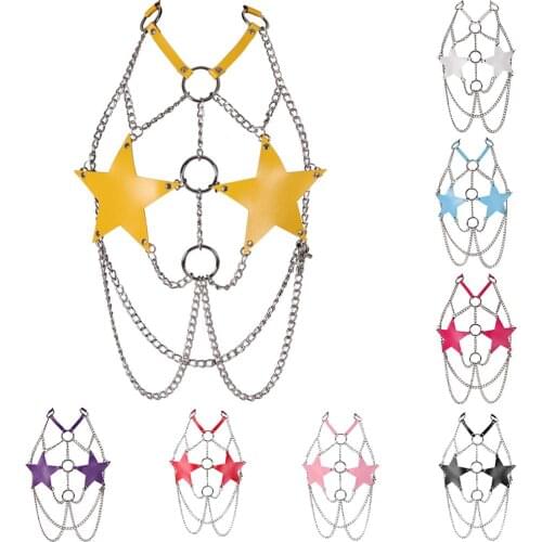 Body Chain Leather Harness Bra Pentagram Ring Top Cage Belts Adjustable Carnivals Rave Bondage Sexy Lingerie Punk Goth Suspender