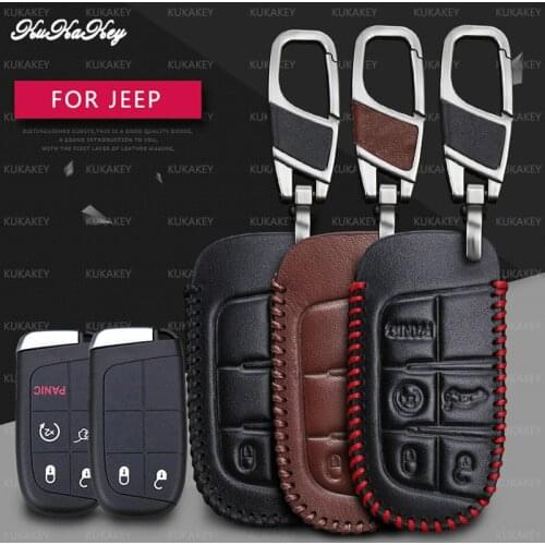 Leather Car Key Case Cover For Jeep Wrangler Patriot Grand Cherokee Compass Liberty Smart Remote Car Protection Shell Accessorie