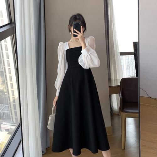 Summer Dresses For Women Casual 2021 Kawaii Fairy Clothes Long Sleeve Strap Midi Dress Lolita Harajuku Cottagecore Robe