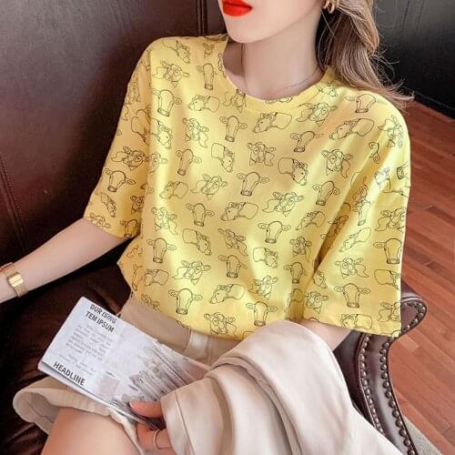 Summer Short Sleeve Fashion printing Mid-length Lady T-shirts Top T Shirt Ladies Womens Graphic Female Loose Tee