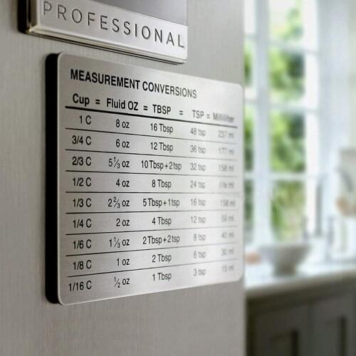Refrigerator Magnet, Portable Kitchen Measurement Conversion Chart Stainless Steel Sticker for Home, 11*8.5 cm