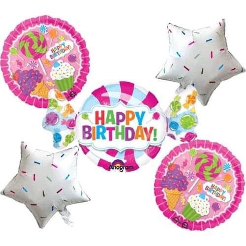 Sweet Happy Birthday Balloon Bouquet Party Decoration Candy Pentagram Colorful
