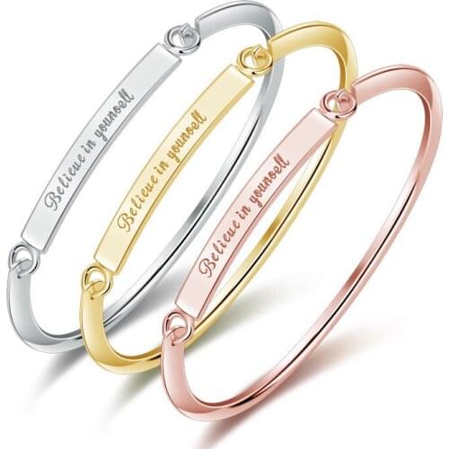 Fashion Belive In Yourself Letter Open Bangle Cuff Mantra Bracelet Manchette Women Girls Positive Inspirational Jewelry