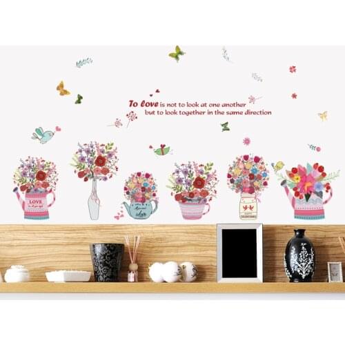 Cartoon Colorful Flower Basket Wall Stickers For Living Room Bedroom TV Sofa Background Decoration Vinyl Art Wall Decals Decor