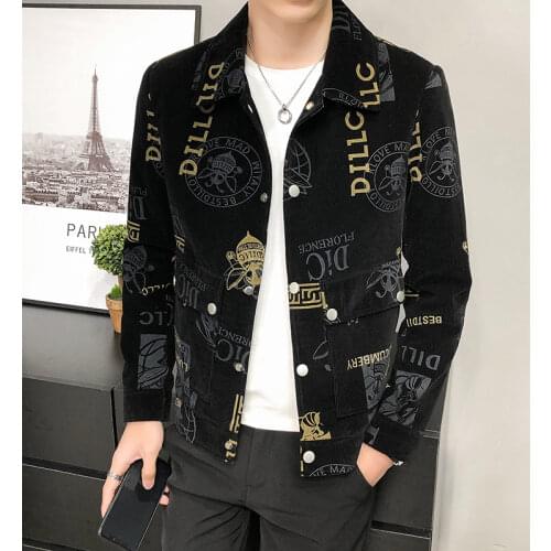 2021 Fashion New Mens Casual Spring and Autumn Lapel Slim Fit Letter Print Jacket Wool Coat