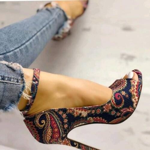 2021 Summer New Embroidered Fish Mouth Shoes High-heeled Womens Boots-9H