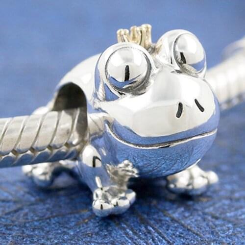Original Two-tone Royal Crown Frog Prince Beads Fit 925 Sterling Silver Animal Bead Charm Pandora Bracelet Diy Jewelry