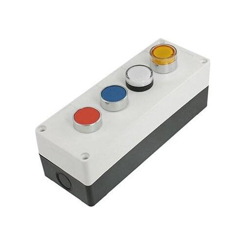 Plastic Shell 4 Momentary Push Button Switch Station w AC 220V Indicator Light