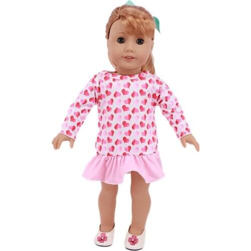 New Pattern Fashion Heart Pleated Long Sleeve Dress Fit 18 Inch American&43cm Baby New Born Doll Clothes Accessories,Girls Toys