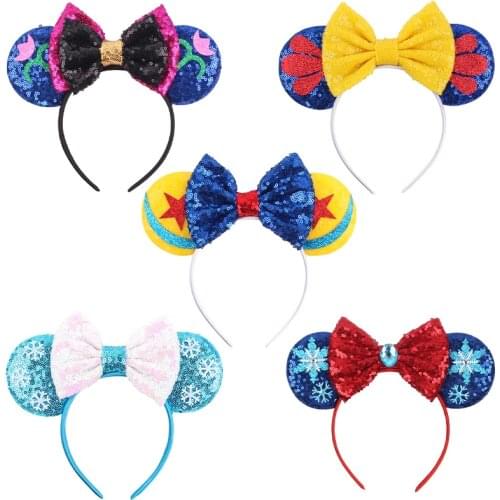 Disney Glitter Star Snowflake Mouse Ears Hairband Festival Headband Girls Princess Headwear Party Decoration Hair Accessories