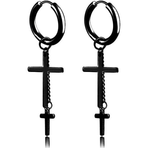 Black Cross Earrings for Women Chain Eardrop Stainless Steel Hip Hop Eardrop Hip Hop Fashion Jewelry Gifts for Woman Accessories