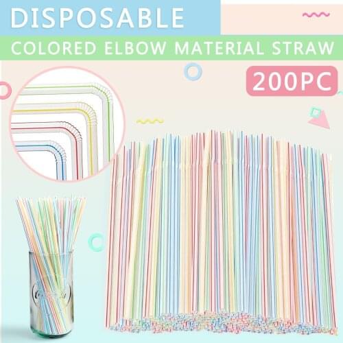 200PCS Colorful Disposable Plastic Curved Drinking Straws Wedding Birthday Party Bar Drink Accessories Party Multi Colored Straw