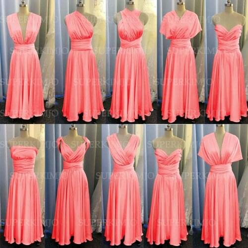 SuperKimJo Infinite Bridesmaid Dresses Long Coral Satin Cheap Convertible Wedding Party Dresses 2021 Vestidos De Dama De Honor