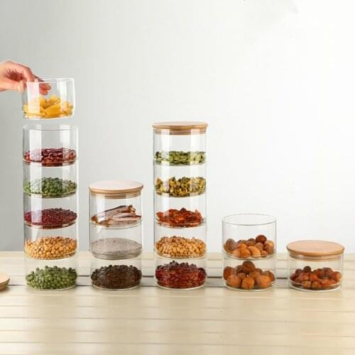 GF Heat-Resistant Glass Storage Tank Sealing Free Stacked Multi-Layer Storage Dried Spices Food Storage Bottle Glass Container