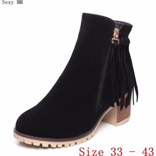 Spring Autumn Winter Women Ankle Boots Booties Square High Heels Shoes Woman Short Boots Small Plus Size 33 - 40 41 42 43