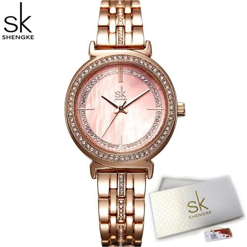 Shengke Rose Gold Watch Women Quartz Watches Ladies Crystal & Shell Dial Clock Luxury Brand Wristwatches Relogio Feminino +Box