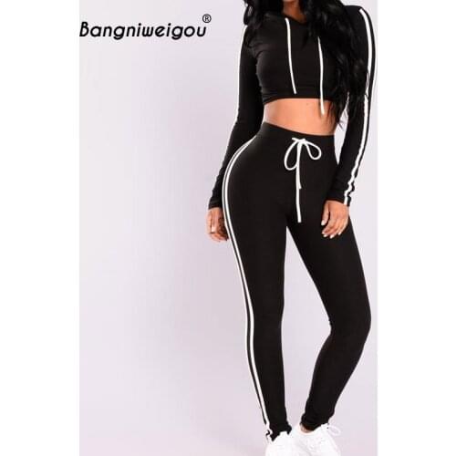Bangniweigou Casual Hooded Lounge Suits 2 Piece Set Tops & Pants Women Tracksuit Sportswear Autumn Fitness Workout Outfits Black