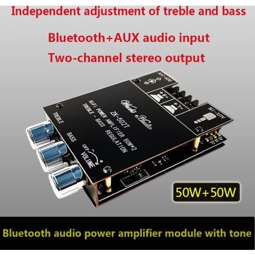 ZK-502MT 2*50W Bluetooth 5.0 Subwoofer Amplifier Board 2.0 Channel High Power Audio Stereo Amplifier Board AUX Bass Treble AMP
