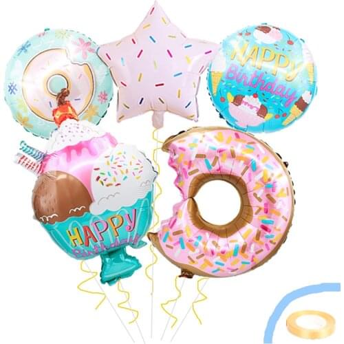 1set Navidad Donut Candy Foil Balloons Baby Shower 18inch Ice Cream Helium Globos Birthday Party Decorations Kids Latex Balls