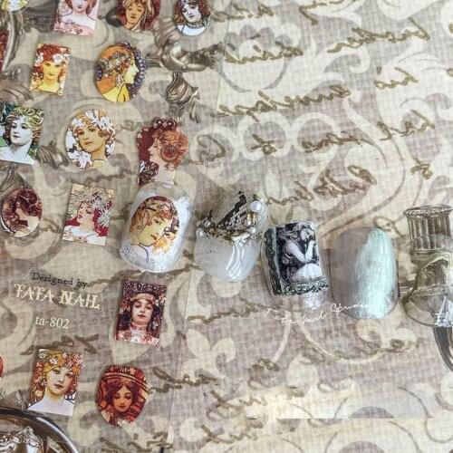 1Pc Retro Colorful Nail Art Sticker 5D Relief Holographic Angel Adhesive Foil Decals Designer Manicure Sticker Decoration Tips