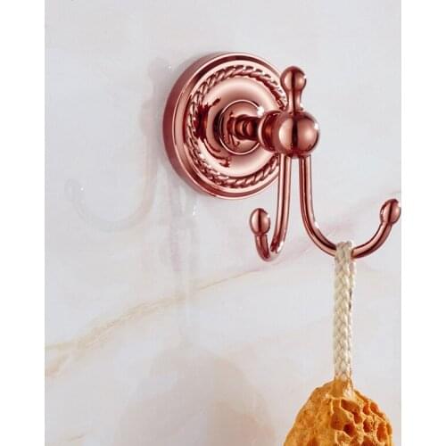 1PC Luxury Clothes Hook Rack Gold/Rose Gold Brass Robe Hook Wall Mount Towel Holder Bathroom Accessories