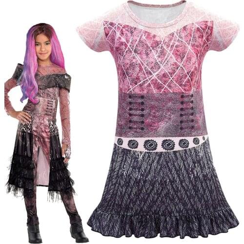 2019 Descendants 3 princess dress girl long pajamas christmas costume for kids Mals Dad Fortress anime Cosplay Clothes