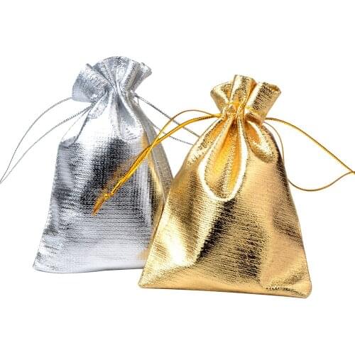 25pcs/lot Jewelry Packing Silver Gold Foil Cloth Drawstring Velvet Bag 7x9cm 9x12cm 10x15cm Wedding Gift Bags & Pouches