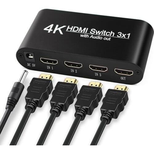 3 Port HDMI Switcher Audio Extractor 3x1 4K 3 in 1 out Switch SPDIF 3.5 jack Optical Toslink Splitter Remote for HDTV PS4