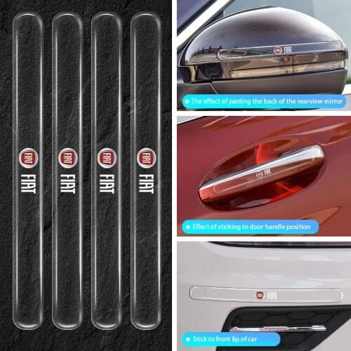 4pcs Car Door Handle Transparent Emblem Anti-Collision Sticker For FIATs 500 Ducato Punto Tipo Grande Panda Bravo Croma 595