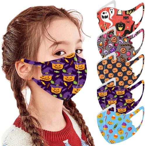 5PCS Children Halloween Pumpkin Print Mouth Mask Reusable Washable Elastic Earloop Face Mask Dustproof Facial Protector