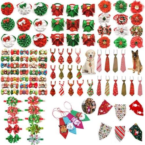 50pcs Christmas Dog Bows Pet Cat Dog Pet Bow Tie Bandana Ties Christmas Small Large Dog Grooming Accessories Holiday Supplies