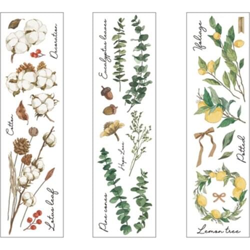 6pcs DIY Diary Journal Scrapbooking Decoration Vintage Plant Flower PET Stickers Natural Plant Gifts for Girls Friend