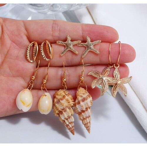 Clothing Accessories Fashion Simple Personality Creative Women Earrings Set Elegant Metal Starfish Shell Faux Heart Pearl Eardro