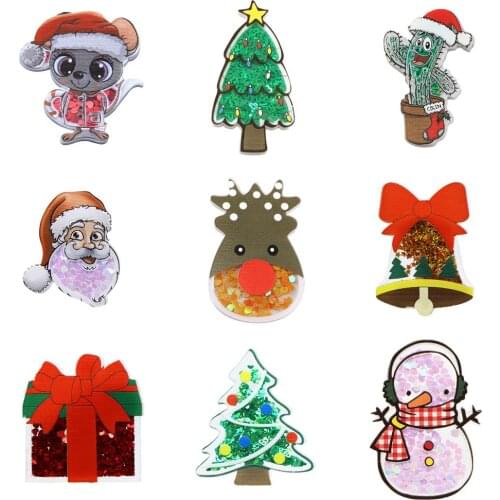 Sequins Acrylic Shakers Liquid Quicksand Patch Christmas Flatback Planar Resin 1PC for Handmade Hair Bows Center Crafts