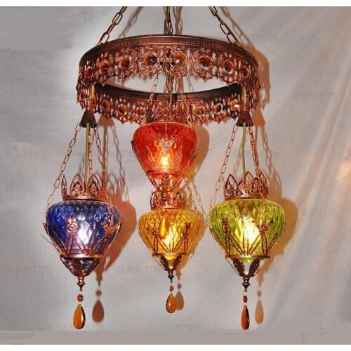 Color Glass Creative Bohemia pendant lights American Retro Iron pendant lights Bar Shop Western Restaurant lamps ZA626 ZL54