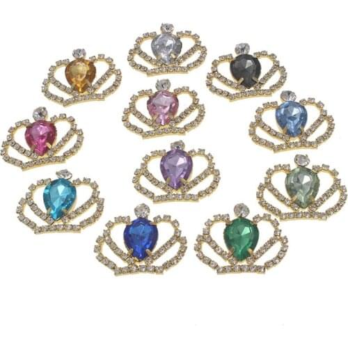 Rhinestone Button Crown Decorative For Bowknot Diy Handmade Craft Brooches with Acryl Teardrop Embellishment 50pcs/lot