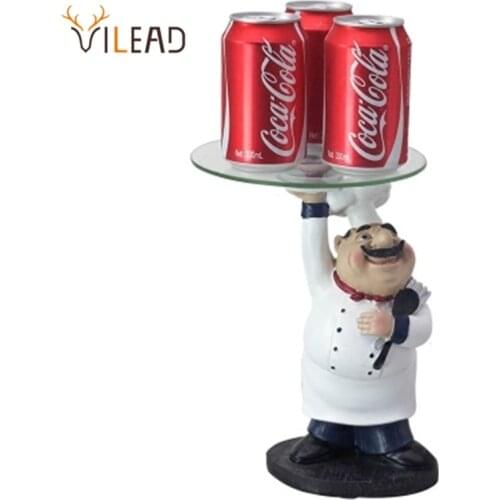 VILEAD 27.8cm Resin Hand Lifting Tray Chef Figurines Creative Living Room Decrations Fruit Storage Restaurant Ornaments For Home