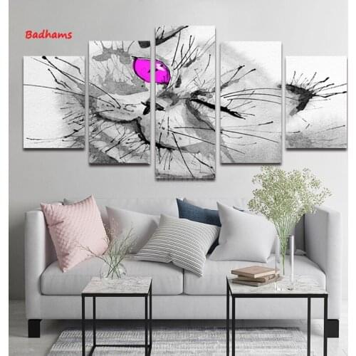 Canvas Painting Decoration Frameless Painting Living Room Pentathic Painting with a Red Eye Cat Painting Bedroom Painting