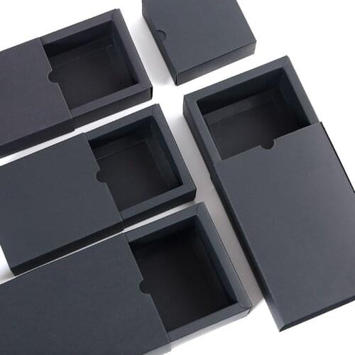 10Pcs Gift Drawer Box 350gsm Black Kraft Packing Box Craft Paper Boxes Small Cardboard Present Package Party Favor Box 10 Sizes