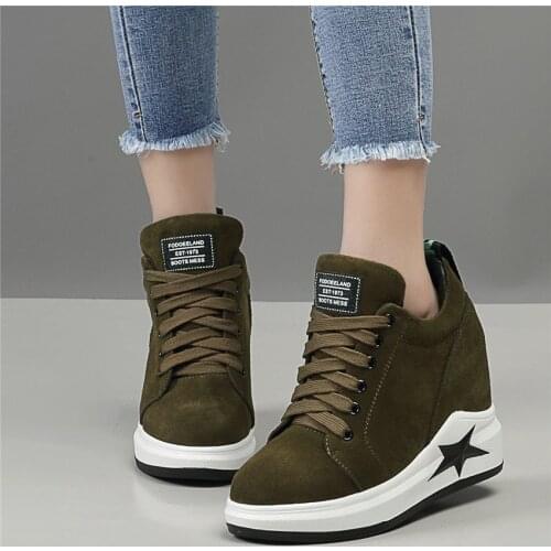Punk Trainers Women Genuine Leather Platform Wedges High Heel Pumps Shoes Female Lace Up Round Toe Fashion Sneakers Casual Shoes