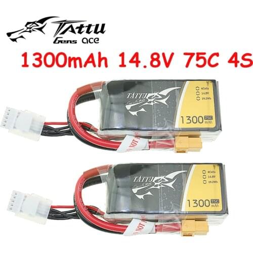 2pcs Tattu RC LiPo Battery Pack 1300mAh 14.8V 75C 4S with XT60 Plug for FPV Racing Drone Battery