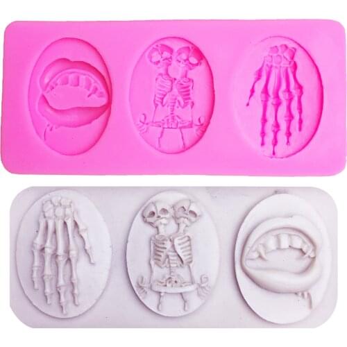 M0501 skull Hand bones and mouth silicone mould DIY Halloween cake decoration tools